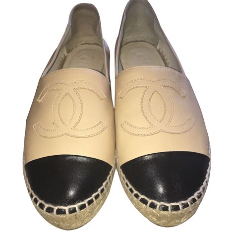 chanel espadrilles beige leather flats|Chanel tweed espadrilles.